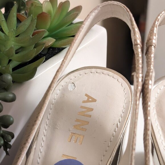 Anne Klein Slingback Open Toe Leather Chunky Heel Pale Gold, Sz 8.5 NWOT - Picture 12 of 13